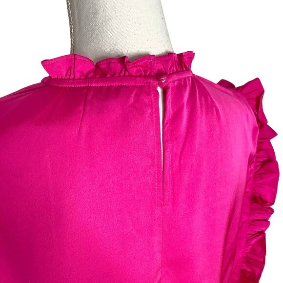 J. Crew Bright Pink Satin Crepe Ruffle Sleeve Top 3/4 Sleeve Small NWT - Picture 6 of 8